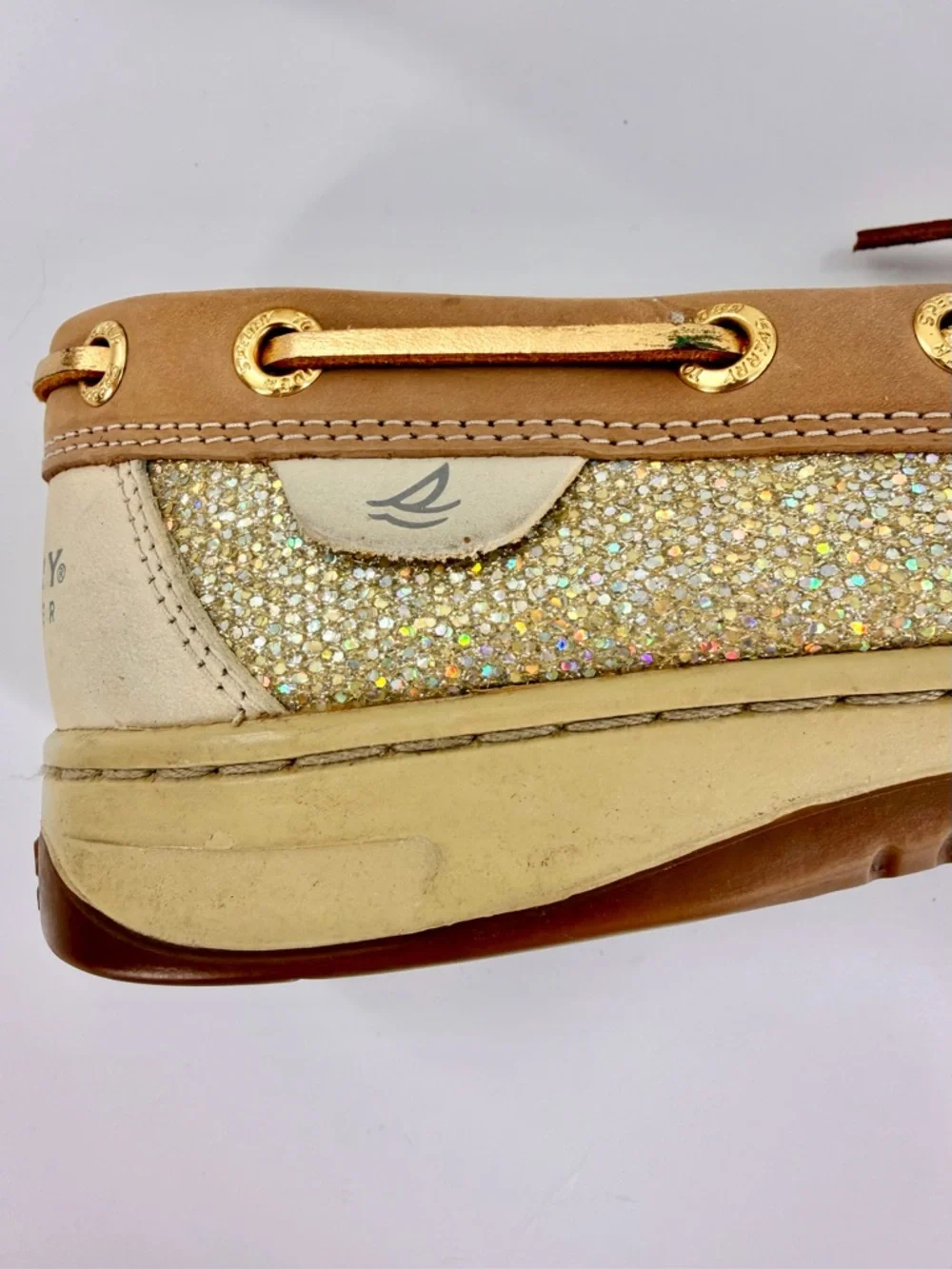 Sperry Top-Sider Women’s 6.5M Boat Shoes Tan Leather Glitter Accent Loafers